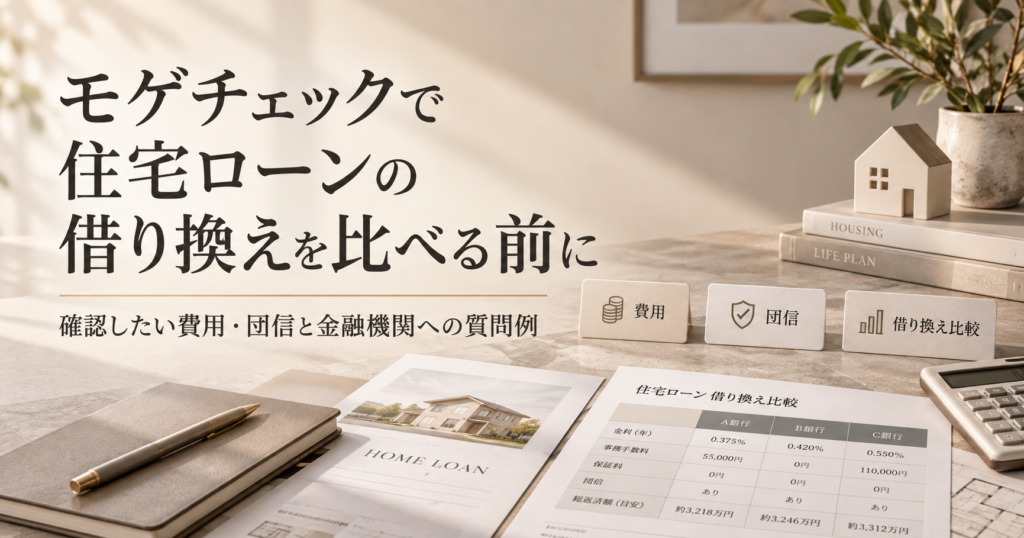 モゲチェックで住宅ローンの借り換えを比較する前に、費用・団信・返済条件を確認するイメージ