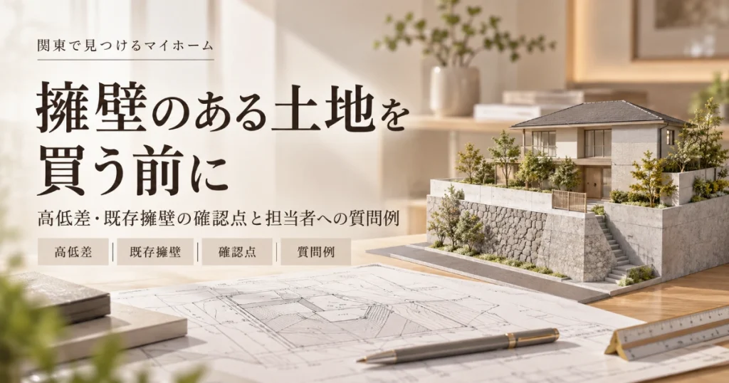 擁壁のある土地で確認するポイントを表したイメージ